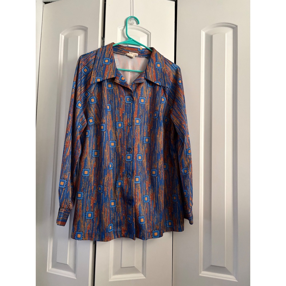 Vintage 70s Shaker Sport Long Sleeve Geometric Print‎ Button Down Shirt - Picture 3 of 8